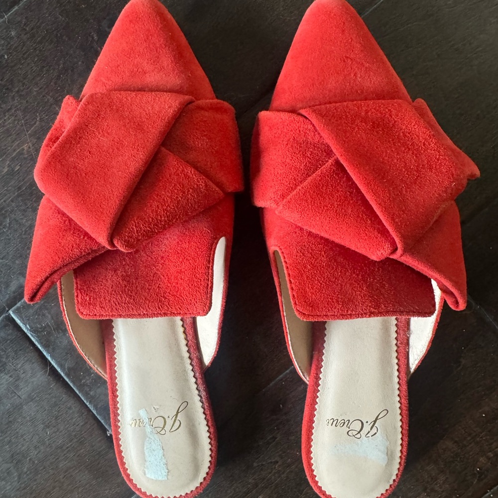 J. Crew Red Suede Bow Mules – Size 5.5 Women’s Slip-On Flats